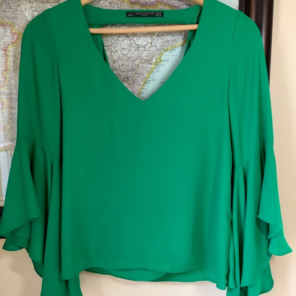 Zara- Green Bell Sleeve, Open Back, Crop Top